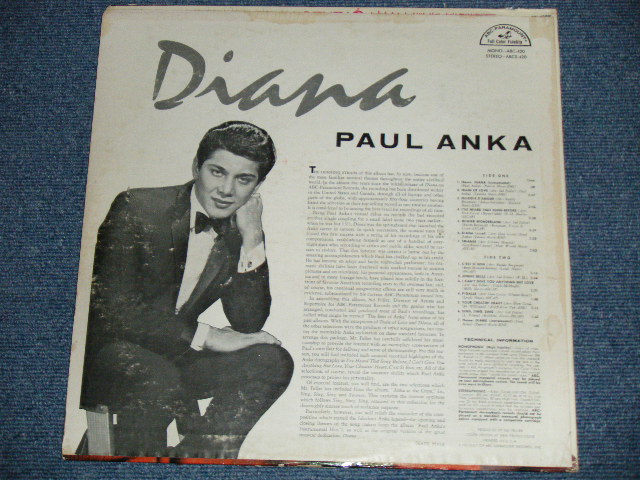 画像: PAUL ANKA - DIANA ( FC:Ex++,BC:Ex+/Ex++  ) /  1962 US AMERICA ORIGINAL UMONO Used LP