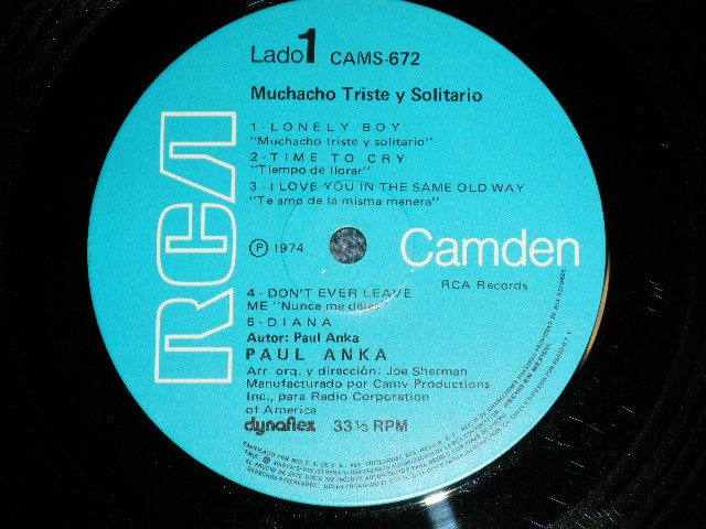 画像: PAUL ANKA - MUCHACHO TRISTE Y SOLITARIO (MINT-/Ex+++) /  1974 MEXICO  ORIGINAL Used LP