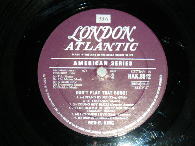 画像: BEN E. KING ( of THE DRIFTERS ) - DON'T PLAY THAT SONG ( Ex++,Ex+/Ex  Looks:VG+++)/ 1962 UK ENGLAND ORIGINAL "MONO" Used LP 
