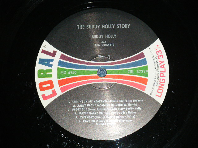 画像: BUDDY HOLLY  - The BUDDY HOLLY STORY  ( FC:Ex++,BC:Ex/Ex+++ Looks:Ex+)  / 1963 US REISSUE "BLACK with COLOR BAR LABEL" MONO  Used LP  