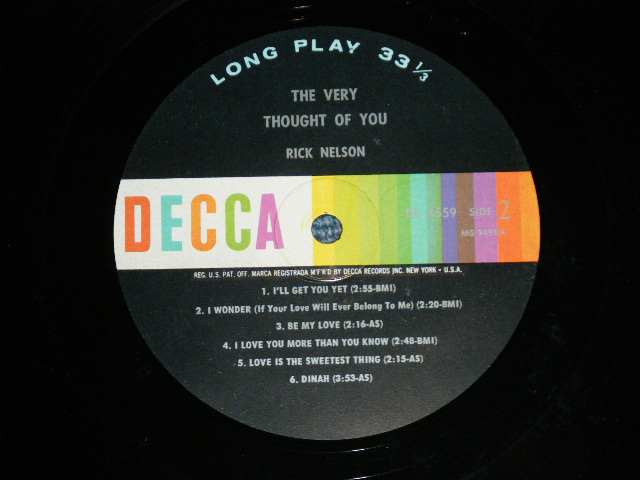 画像: RICK  RICKY NELSON - THE VERY THOUGHT OF YOU ( MINT-/Ex+++) / 1964 US AMERICA ORIGINAL MONO  Used LP 