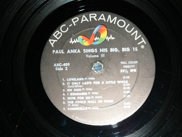 画像: PAUL ANKA - vol.3  SINGS HIS BIG BIG BIG 15 (VG++/Ex) /  1962 US AMERICA ORIGINAL MONO Used LP