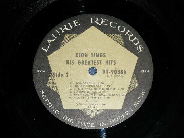画像: DION - SINGS HIS GREATEST HITS : CAPITOL Record Club Released (Ex++/Ex) /  1967? US AMERICA "Record Club Issued" STEREO  Used LP