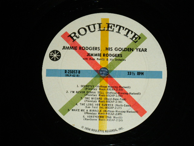 画像: JIMMIE RODGERS -  HIS GOLDEN YEARS ( Ex-/Ex++ ) / 1959 US AMERICA ORIGINAL 1st  Press "WHITE Label"  MONO Used  LP  