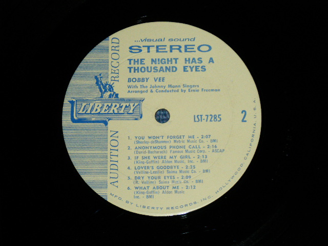 画像: BOBBY VEE - THE NIGHT HAS A THOUSAND EYES ( VG+++/Ex++ Looks:Ex+++)  / 1963  US AMERICA ORIGINAL "AUDITION LABEL PROMO" STEREO Used  LP 