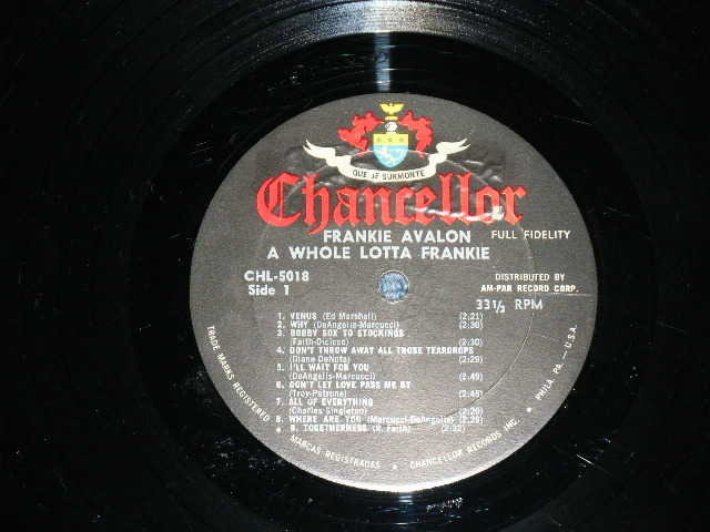 画像: FRANKIE AVALON - ..A WHOLE LOTTA FRANKIE (Ex++/Ex ) / 1961 US AMERICA ORIGINAL 1st Press "BLACK Label"  MONO Used  LP  