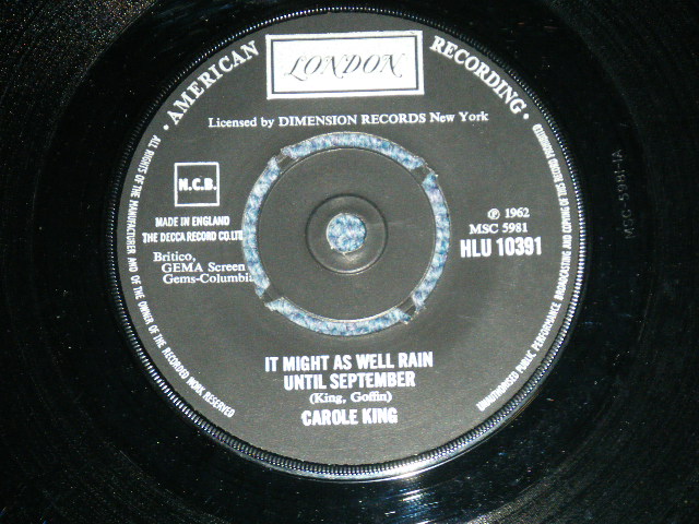 画像1: CAROLE KING - IT MIGHT AS WELL RAIN UNTIL SEPTEMBER (Ex+++/Ex+++ )  / 1962 UK ENGLAND  "BOXED LONDON Label"  Used 7" SINGLE  