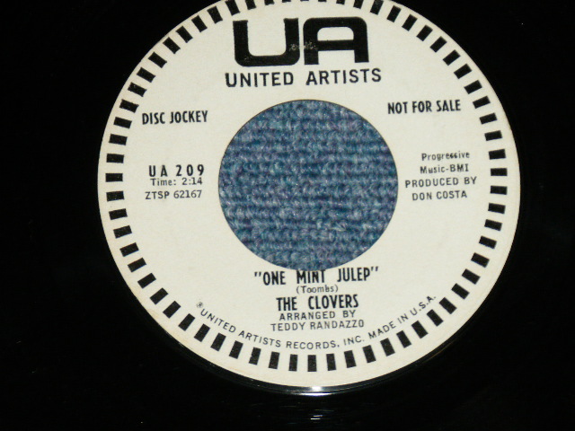 画像1: THE CLOVERS - ONE MINT JULEP / LOVELY ( Ex+++/Ex+++ ) / 1960 US AMERICA ORIGINAL "WHITE LABEL PROMO" Used 7" Single 