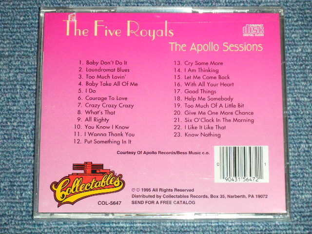 画像: THE 5 FIVE ROYALS - THE APOLLO SESSIONS  ( SEALED )  / 1995 US AMERICA ORIGINAL "BRAND NEW SEALED" CD 