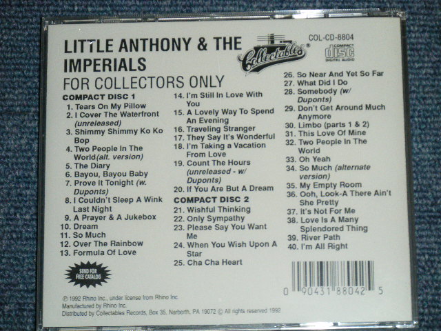 画像: LITTLE ANTHONY and The IMPERIALS  -  FOR COLLECTOR'S ONLY ( SEALED)  / 1992 US AMERICA ORIGINAL SLIM Package "BRAND NEW SEALED" 2-CD'S Set 