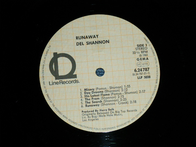 画像: DEL SHANNON - RUNAWAY with DEL SHANNON ( Ex++/MINT-) / Early 1980's WEST-GERMANY GERMAN  REISSUE Used LP 