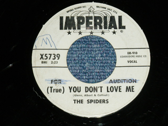 画像1: The SPIDERS - (True) YOU DON'T LOVE ME : WITCHCRAFT ( VG++/VG++ ) / 1961 US AMERICA  ORIGINAL "WHITE LABEL PROMO" Used 7" SINGLE 