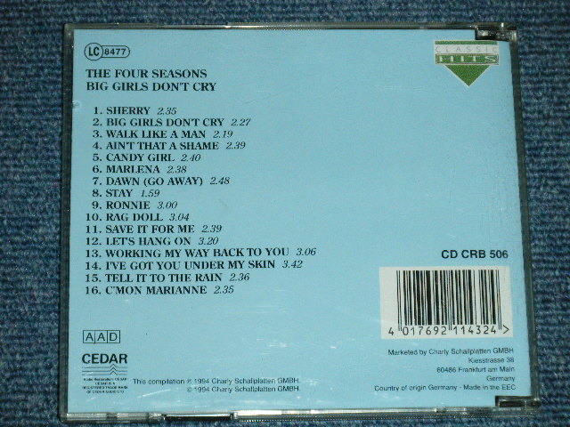 画像: The 4 FOUR SEASONS - BIG GIRLS DON'T CRY ( Ex++/MINT)  / 1994 GERMAN GERMANY  ORIGINAL  Used CD 