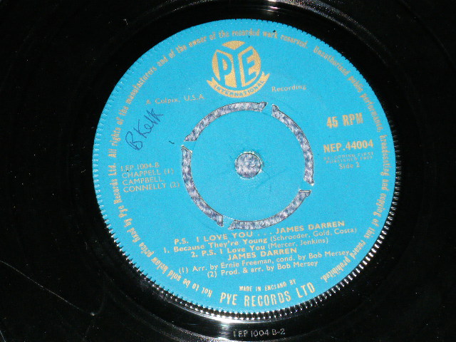 画像: JAMES DARREN - P.S. I LOVE YOU  ( Ex++/Ex++ )  / 1959  UK ENGLAND ORIGINAL Used EP  With PICTURE SLEEVE 