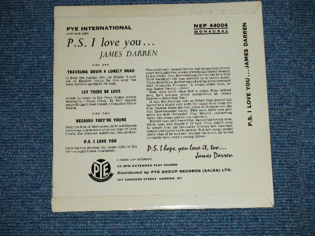 画像: JAMES DARREN - P.S. I LOVE YOU  ( Ex++/Ex++ )  / 1959  UK ENGLAND ORIGINAL Used EP  With PICTURE SLEEVE 