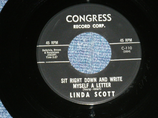 画像1: LINDA SCOTT - SIT RIGHT DOWN AND WRITE MYSELF A LETTER (Ex+++/Ex+++ ) / 1963 US AMERICA ORIGINAL Used  7" SINGLE  