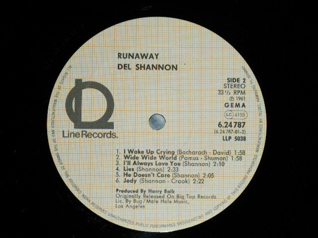 画像: DEL SHANNON - RUNAWAY with DEL SHANNON ( MINT-/MINT) / MID 1970's  WEST-GERMANY GERMAN  REISSUE Used LP 