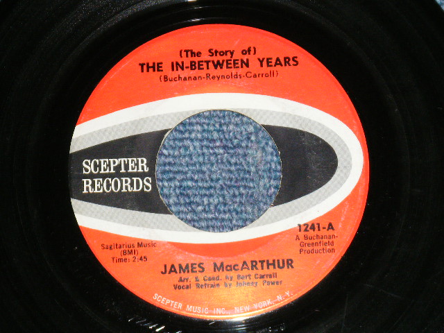 画像1: JAMES McCARTHUR - THE IN-BETWEEN YEARS : TEENAGE TEARS ( Ex++/Ex++ )   / Early 1960's  US AMERICA ORIGINAL Used 7"45rpm Single 