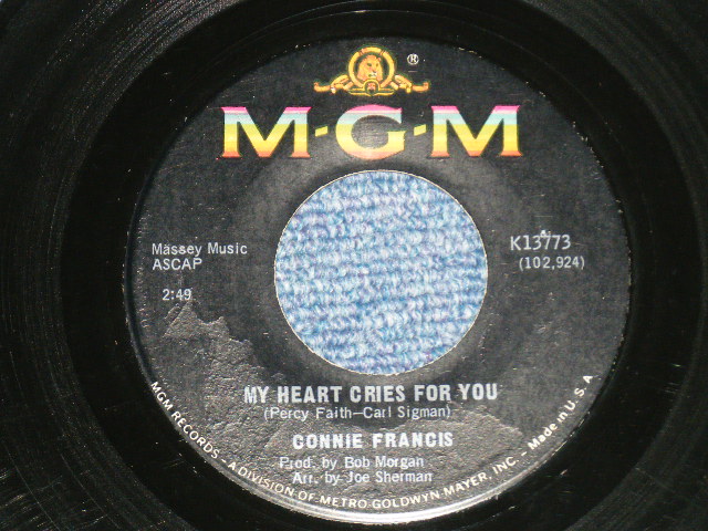 画像: CONNIE FRANCIS - MY HEART CRIES FOR YOU : SOMEONE TOCK THE SWEETNESS  ( Ex/Ex+) / 1967 US AMERICA ORIGINAL Used 7" SINGLE  With PICTURE SLEEVE 