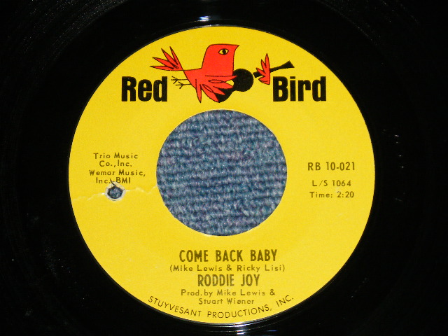 画像1: RODDIE JOY - COME BACK BABY : LOVE HIT ME WITH WALLOP   ( Ex+++/Ex+++ BB )  / 1965 US AMERICA ORIGINAL Used 7"SINGLE 