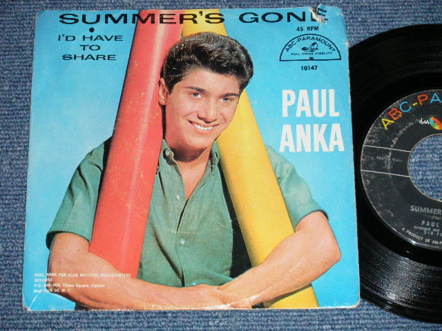 画像1: PAUL ANKA - SUMMER'S GONE : I'D HAVE TO SHARE   ( VG++/Ex : TEAROC,TEAROL )  / 1960  US AMERICA ORIGINAL  Used  7" Single  With PICTURE SLEEVE 