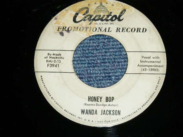 画像1: WANDA JACKSON -  HONEY BOP : JUST A QUEEN FOR A DAY  ( Ex++/Ex++: TEAROL )  / 1958 US AMERICA ORIGINAL "WHITE LABEL PROMO"  Used 7"Singl