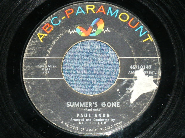 画像: PAUL ANKA - SUMMER'S GONE : I'D HAVE TO SHARE   ( VG++/Ex : TEAROC,TEAROL )  / 1960  US AMERICA ORIGINAL  Used  7" Single  With PICTURE SLEEVE 