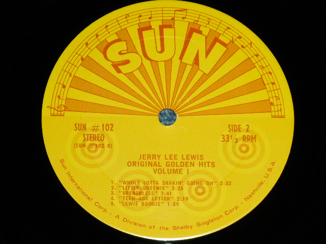 画像: JERRY LEE LEWIS - ORIGINAL GOLDEN HITS VOL.1 (Matrix # XSBV-130191-1ESUN-102A/XSBV-130192-1F SUN-102B )  ( Ex+/MINT- )  / 1969 US AMERICA  ORIGINAL Used LP 