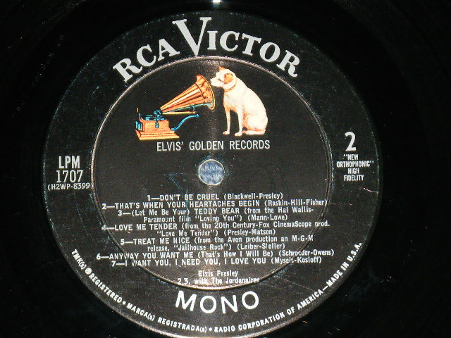 画像: ELVIS PRESLEY -  ELVIS' GOLDEN RECORDS  ( Matrix # H2 WP-8398-10S/H2 WP-8399-10S )( Ex+++/Ex+ Looks:Ex ) / 1963 US AMERICA ORIGINAL 2nd Press "WHITE TITLE on Front Cover"  "SILVER RCA VICTOR logo on Top & MONO at BOTTOM" Label "RE2 at Back Cover's Top"  MONO Used LP