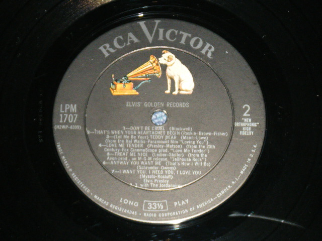 画像: ELVIS PRESLEY -  ELVIS' GOLDEN RECORDS  ( Matrix # H2 WP-8398-18S/H2 WP-8399-16S )(  Ex-/Ex++ ) / 1958 US AMERICA ORIGINAL 1st Press "Light BLUE TITLE on Front Cover"  "SILVER RCA VICTOR logo on Top & Long Play  at BOTTOM" Label  "'RE' on BACK Cover"  MONO Used LP