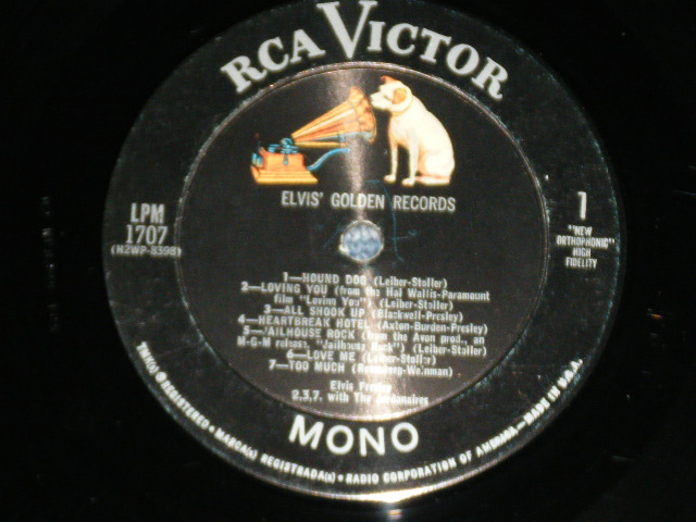 画像: ELVIS PRESLEY -  ELVIS' GOLDEN RECORDS  ( Matrix # H2 WP-8398-10S/H2 WP-8399-10S )( Ex+++/Ex+ Looks:Ex ) / 1963 US AMERICA ORIGINAL 2nd Press "WHITE TITLE on Front Cover"  "SILVER RCA VICTOR logo on Top & MONO at BOTTOM" Label "RE2 at Back Cover's Top"  MONO Used LP