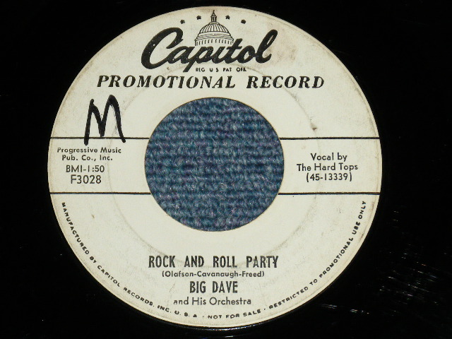 画像1: BIG DAVE (BILL HALEY'S MEMBER) - ROCK AND ROLL PARTY : YOUR KIND OF LOVE  ( Ex/Ex ) / 1956 US AMERICA ORIGINAL "WHITE LABEL PROMO"  Used 7" 45 Single 