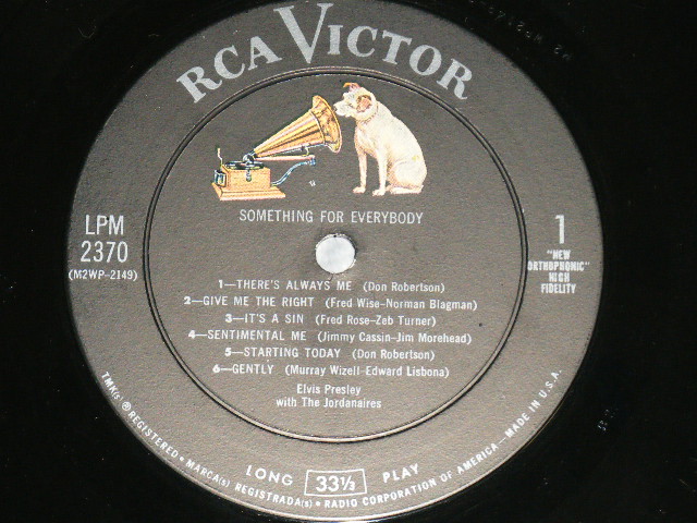 画像: ELVIS PRESLEY -  SOMETHING FPR EVERYBODY ( Matrix # A) M2 WP2149-2S     B)M2 WP2150-2S  ) ( Ex+,Ex-/Ex++ Looks:Ex+ ) / 1961 US AMERICA ORIGINAL 1st Press  "SILVER RCA VICTOR logo on Top & Long Play  at BOTTOM" Label B MONO Used LP