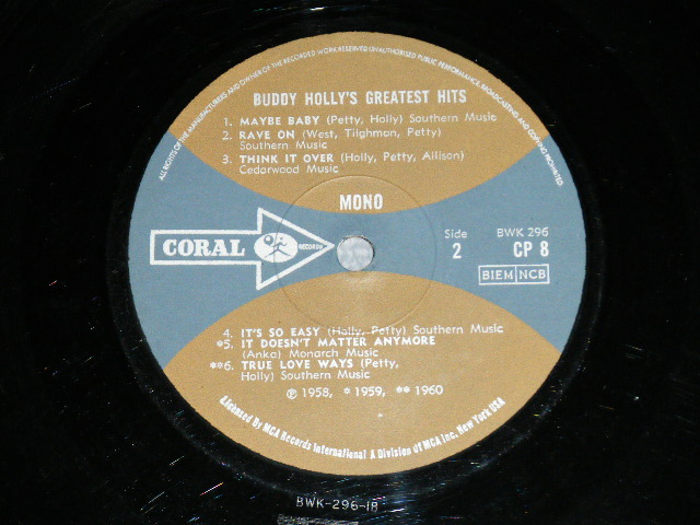 画像: BUDDY HOLLY  - GREATEST HITS Y (Ex/Ex+++)  / 1970 UK ENGLAND REISSUE MONO  Used LP  