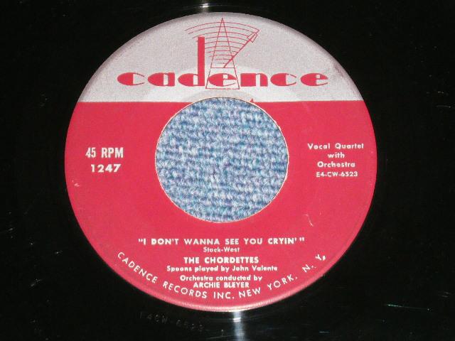 画像: THE CHORDETTES - MR.SANDMAN / I DON'T WANNA SEE YOU CRYIN' ( Ex+++/Ex++)  / 1954 US AMERICA Original Used 7" Single 