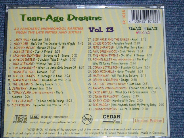 画像: V.A. (VARIOUS ARTISTS) OMNIBUS - TEEN-AGE TEENAGAE DREAMS VOL.13 ( SEALED)  / 2003 GERMAN GERMANY  ORIGINAL "BRAND NEW SEALED"  CD