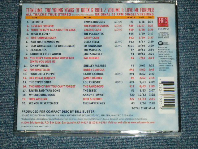 画像: V.A. (VARIOUS ARTISTS) OMNIBUS - TEEN TIME VOL.1 : LOVE ME FOREVER : The YOUNG YEARS OF ROCK 'N' ROLL( SEALED)  / 2004  US AMERICA ORIGINAL "BRAND NEW SEALED"  CD