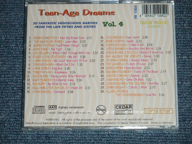 画像: V.A. (VARIOUS ARTISTS) OMNIBUS - TEEN-AGE TEENAGAE DREAMS  VOL.4  ( SEALED)  / 2003 GERMAN GERMANY  ORIGINAL "BRAND NEW SEALED"  CD