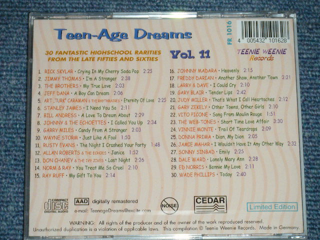 画像: V.A. (VARIOUS ARTISTS) OMNIBUS - TEEN-AGE TEENAGAE DREAMS VOL.11  ( SEALED)  / 2003 GERMAN GERMANY  ORIGINAL "BRAND NEW SEALED"  CD
