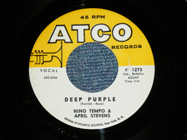 画像1: NINO TEMPO & APRIL STEVENS - DEEP PURPLE : I'VE BEEN CARRYIN A TORCH FOR YOU ...(Ex/Ex ) / 1963 US AMERICA ORIGINAL Used 7" 