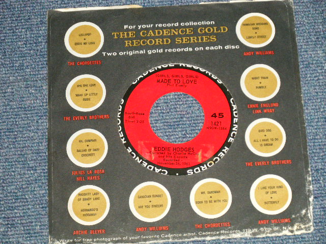 画像1: EDDIE HODGES - A) (Girls, Girels, Girls) MADE TO LOVE  B) I MAKE BELIEVE IT'S YOU (Ex++/Ex++ TEAR) / 1961 US AMERICA Original Used 7" Single 