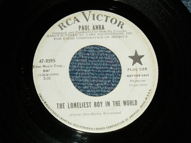画像1: PAUL ANKA - A) The LONELIEST BOY IN THE WORLD B) DREAM ME HAPPY (Ex+/Ex+ )  / 1965 US AMERICA ORIGINAL  "WHITE LABEL PROMO" Used  7" Single 