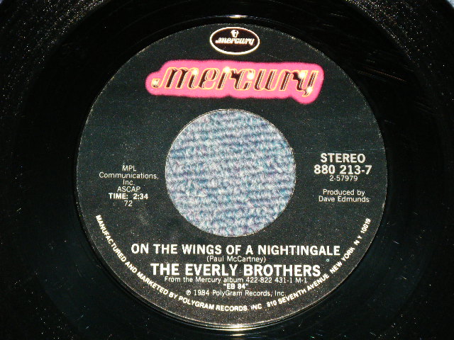 画像1: The EVERLY BROTHERS - A) ON THE WINGS OF A NIGHTINGALE   B)ASLEEP (Ex+++/Ex Looks:Ex+++) / 1984 US AMERICA ORIGINAL Used 7" 45 rpm SINGLE 