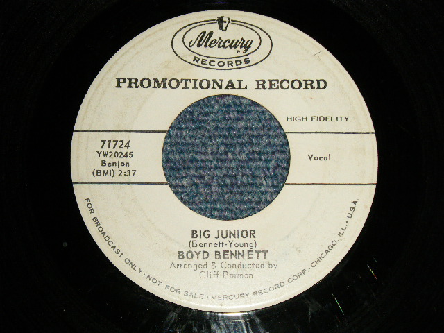 画像1: BOYD BENNETT - A)BIG JUNIOR   B)HERSHEY BAR (Ex++ Looks:Ex+/Ex++ Looks:Ex+) / 1960 US AMERICA ORIGINAL "WHITE LABEL PROMO" Used 7" Single 