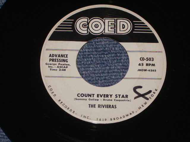 画像1: THE RIVIERAS - COUNT EVERY STAR / 1958 US ORIGINAL White Label Promo  7" Single