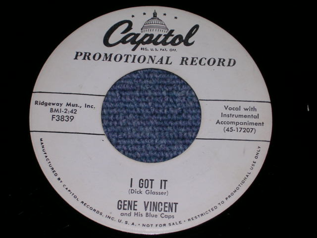 画像: GENE VINCENT - DANCE TO THE BOP / 1957 US ORIGINAL White Label Promo 7"Single 
