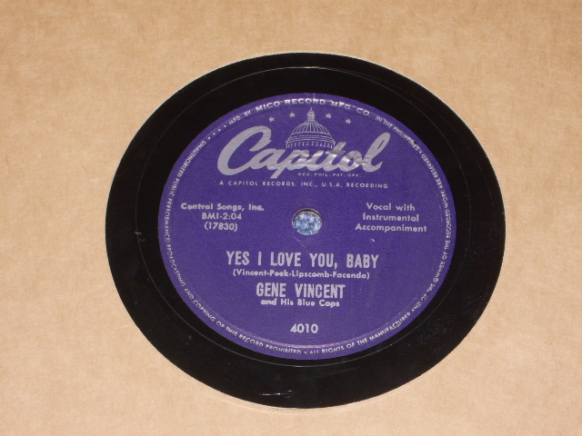画像: GENE VINCENT - A)ROCKY ROAD BLUES  B)YES I LOVE YOU, BABY (MINT-/MINT- Ultra Clean Copy) / 1958 US AMERICA ORIGINAL Used 7" 45 rpm Single