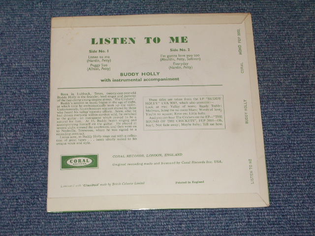 画像: BUDDY HOLLY - LISTEN TO ME ( Debut EP/ Re-Pressing Cover ) / 1958 UK ORIGINAL Re-Pressing Cover 7"EP With PICTURE SLEEVE  
