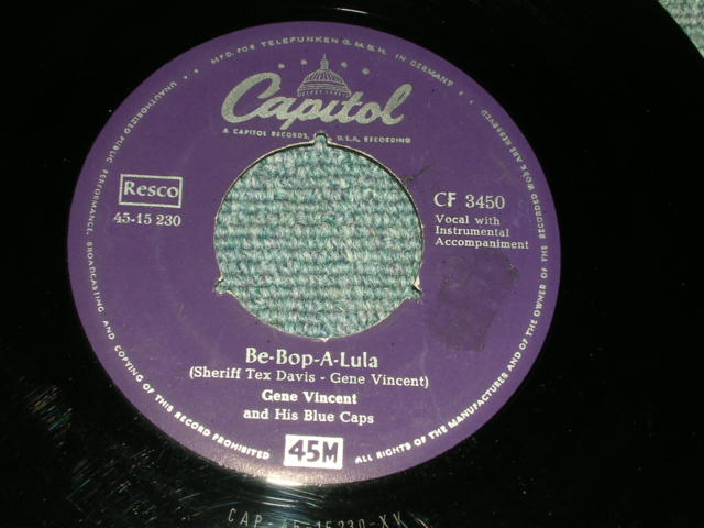 画像: GENE VINCENT - BE-BOP-A-LULA / 1956 WEST-GERMANY ORIGINAL 7"Single 