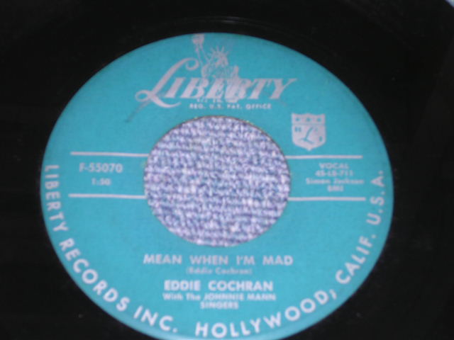 画像1: EDDIE COCHRAN - MEAN WHEN I'M MAD / 1957 US ORIGINAL 7" Single  